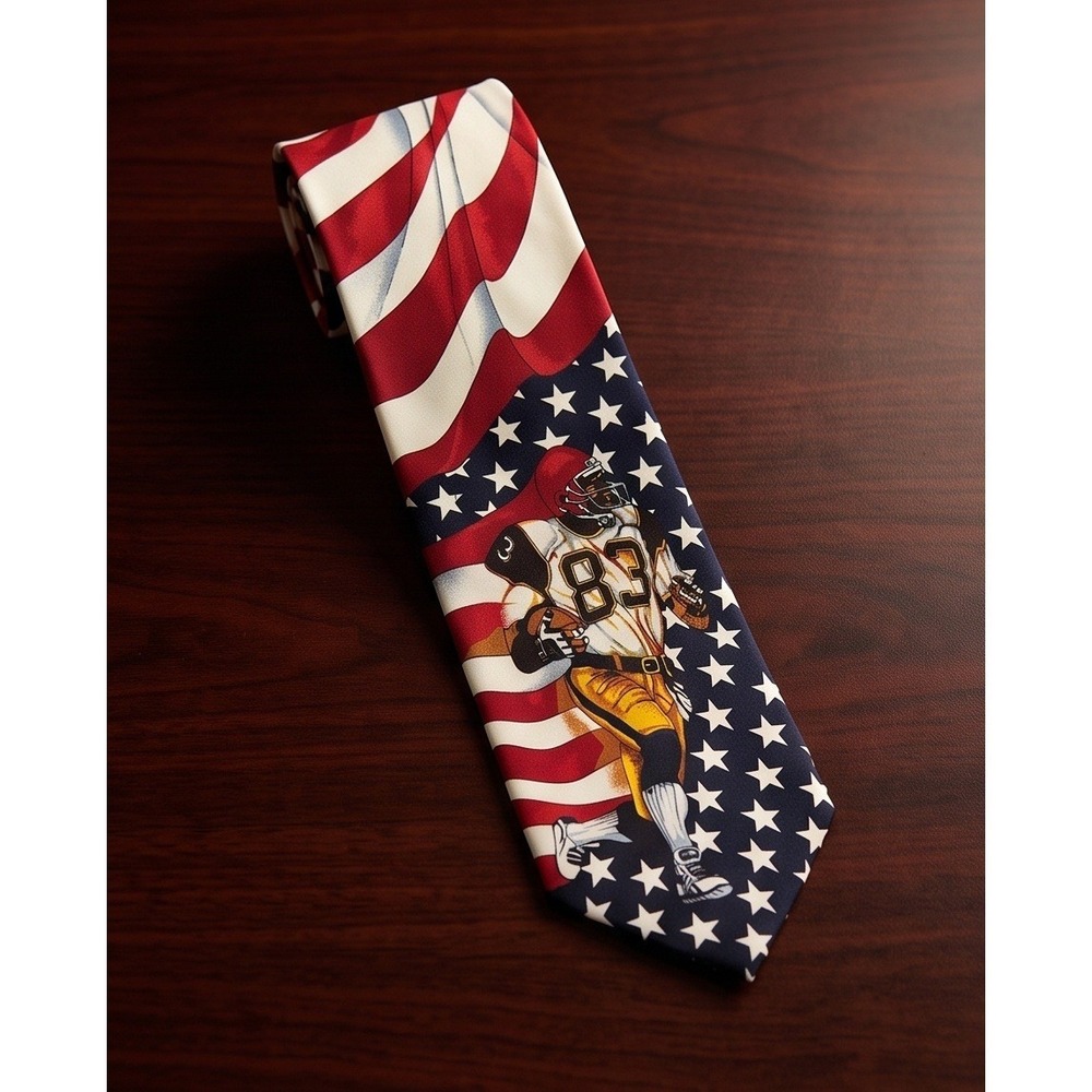 Patriot American Football Player Necktie Red White Blue Stars Stripes‎ #83